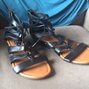 Black Lace-up Wedge Sandals